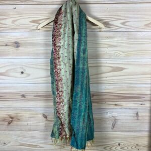 Indian 100% Silk Scarf Embroidery Single Taar Reversible Wrap Paisley Boho 72x18